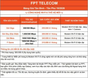 bảng giá internet quận tân bình